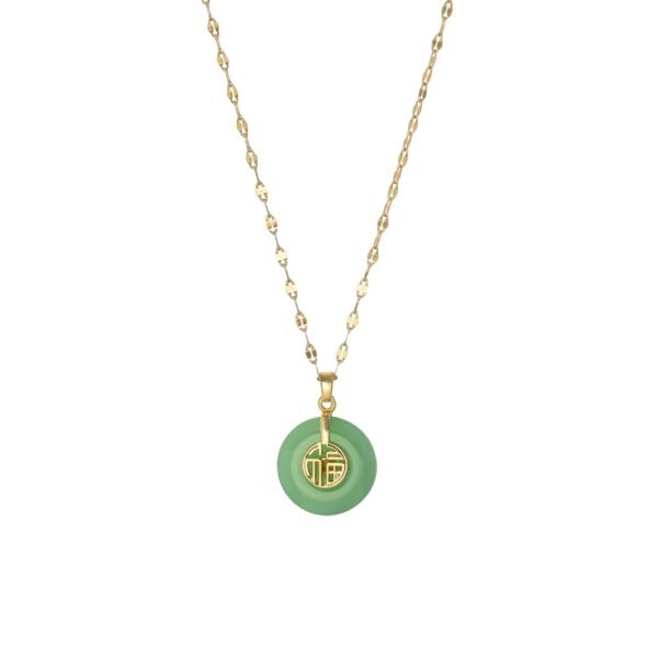 Green Jade Necklace | Authentic Good Fortune Pendant | Brushed Matte Finish | Unique Modern Design