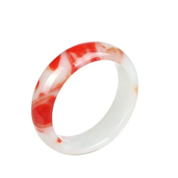 Red White Jade Stone Bracelet for Women bangle, Retro Round Carved Amulet Charm with Gift Box, Feng Shui Good Luck Accessory