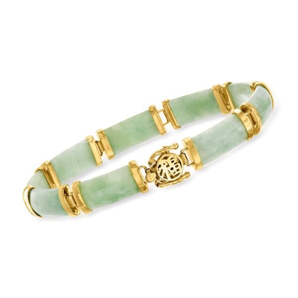 Ross-Simons Jade Good Fortune Bracelet in 18kt Gold Over Sterling