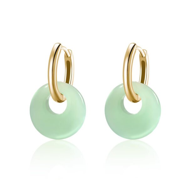 Jade Earrings for Women, 14K Gold Plated Aventurine Crystal Huggie Hoop Earring for Trendy Green Jade Hoop Dangle Jewelry