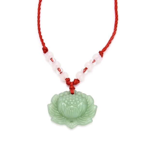 Fashion Natural Green Jade Lotus Pendant Necklace Lucky Charm +Red Cord